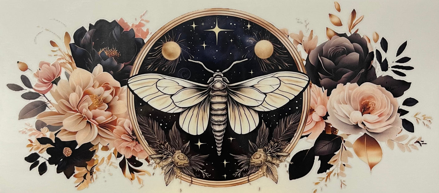 16oz UV DTF Libbey Wrap moth circle dark #115