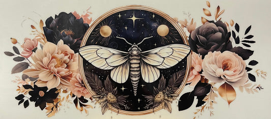 16oz UV DTF Libbey Wrap moth circle dark #115