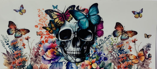 16oz UV DTF Libbey Wrap Skull Butterly Flowers #179