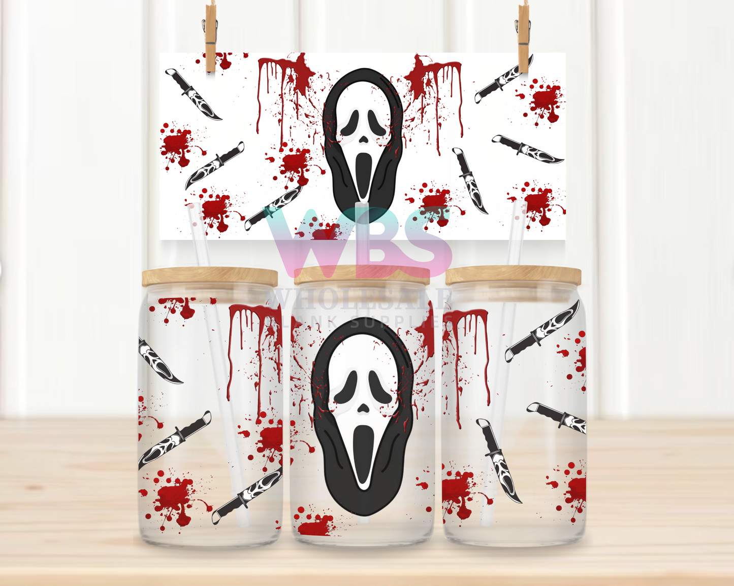16oz UV DTF Libbey Wrap – GHOST FACE SCREAM #w23