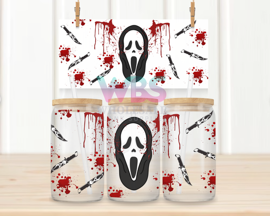 16oz UV DTF Libbey Wrap – GHOST FACE SCREAM #w23