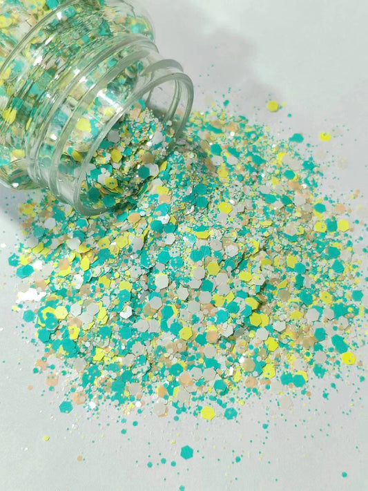 Chunky Glitter | 85gm | Bright Teal Yellow Mix