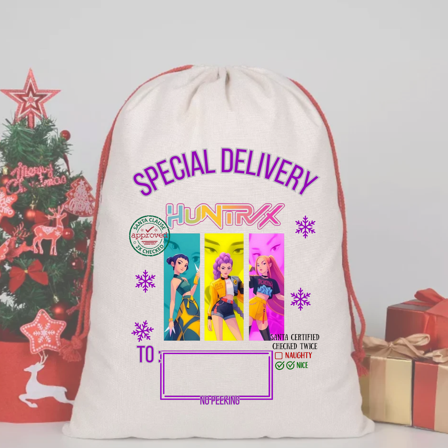 KPOP DEMON HUNTERS HUNTRIX 3 SANTA SACK DTF – SPECIAL DELIVERY DTF Print  🎅💌 pre order OCTOBER