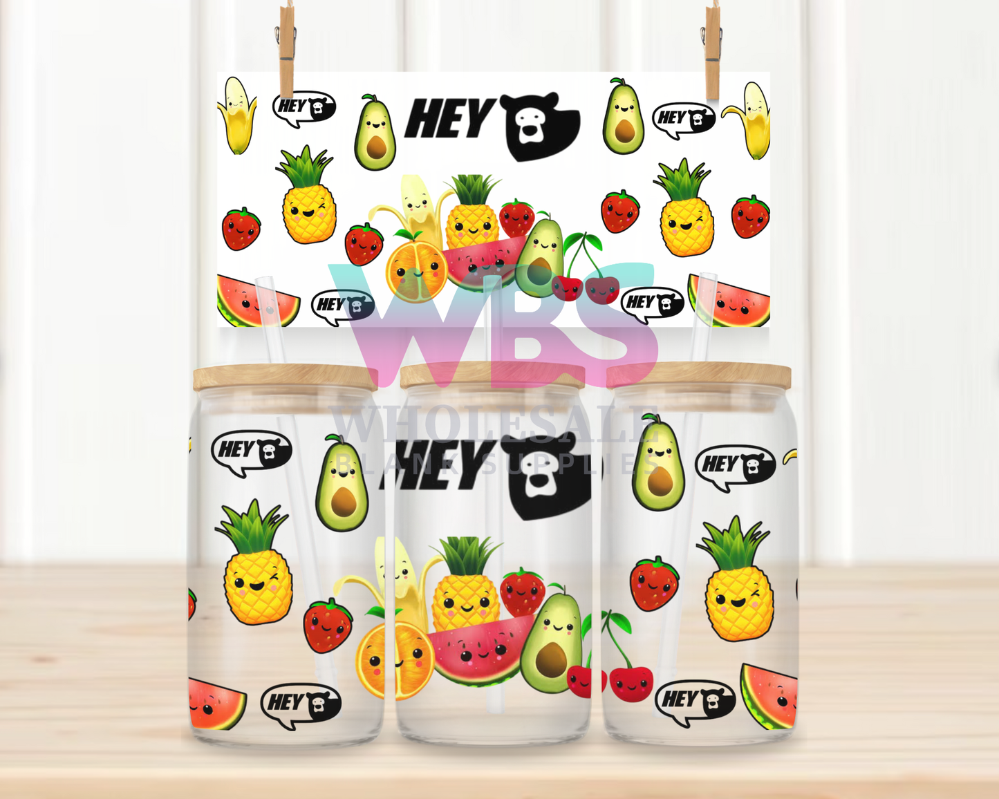 16oz UV DTF Libbey Wrap Hey Bear Sensory Fruit #W89