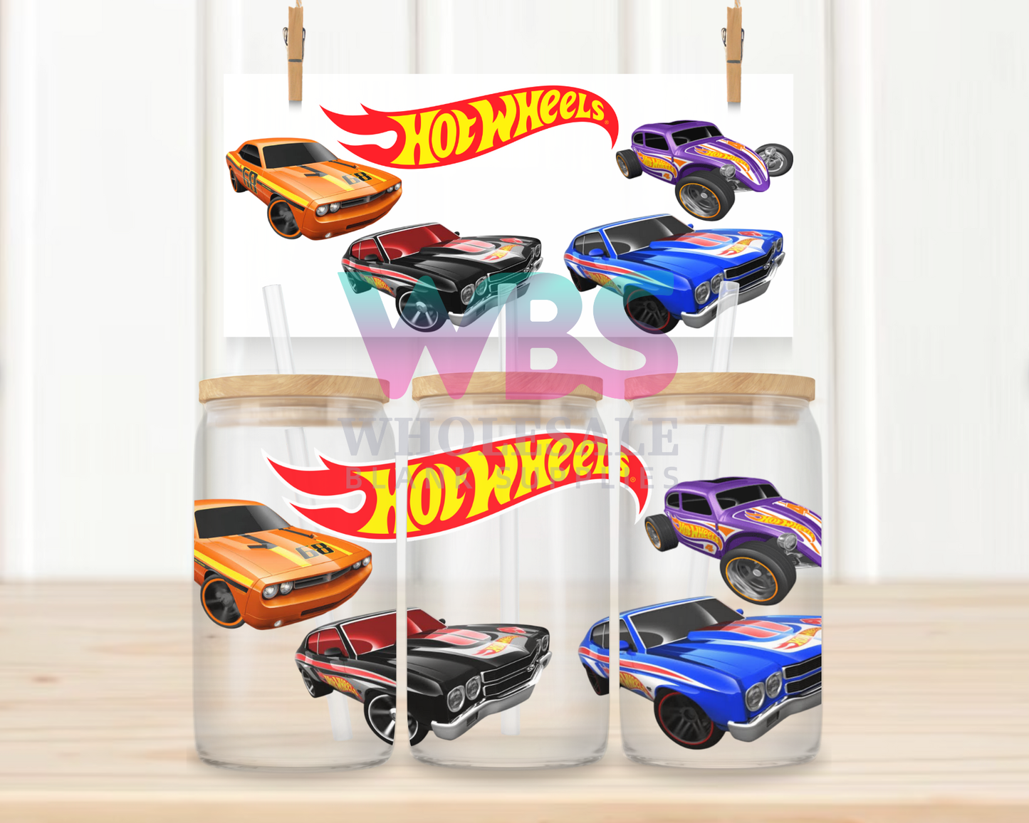 16oz UV DTF Libbey Wrap Hot Wheels x4 Cars #W80