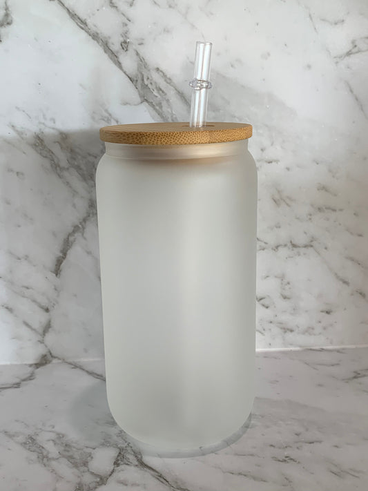 BULK BUY Frosted Libbey Soda Glass + Bamboo Lid + Straw Set 16 oz Beer Can