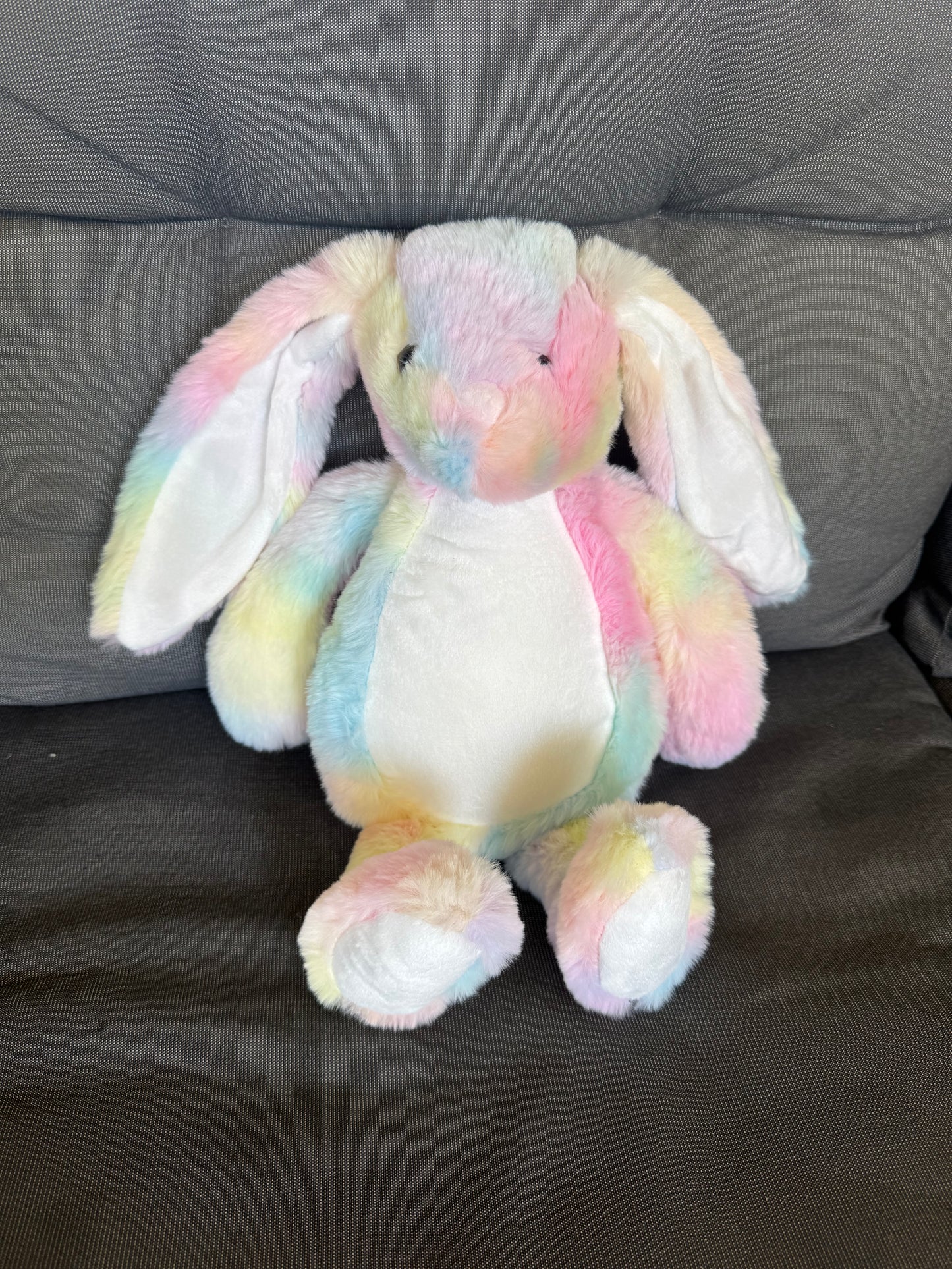 🐰🌈 Rainbow Bunny Plush with Removable T-Shirt White TUMMY  – 30cm