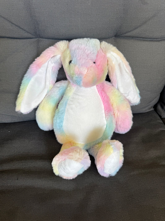 🐰🌈 Rainbow Bunny Plush with Removable T-Shirt White TUMMY  – 30cm