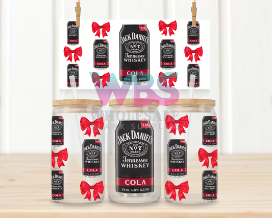 16oz UV DTF Libbey Wrap Jack Daniels Cans Red Bow #W103