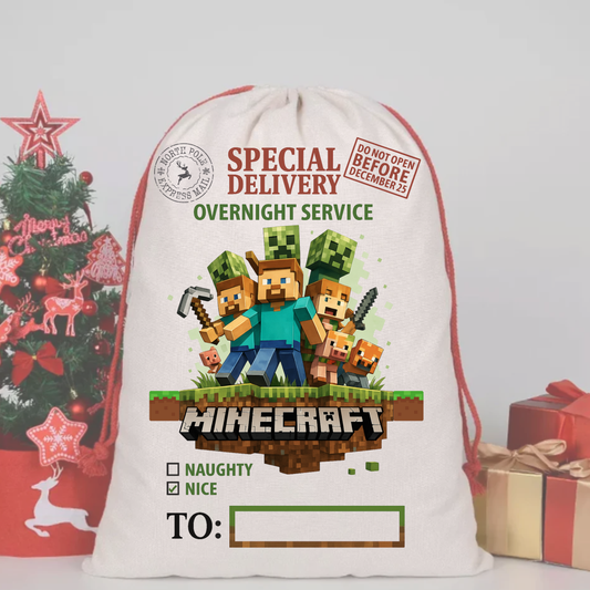 MINECRAFT SANTA SACK DTF – SPECIAL DELIVERY DTF Print  🎅💌 pre order OCTOBER