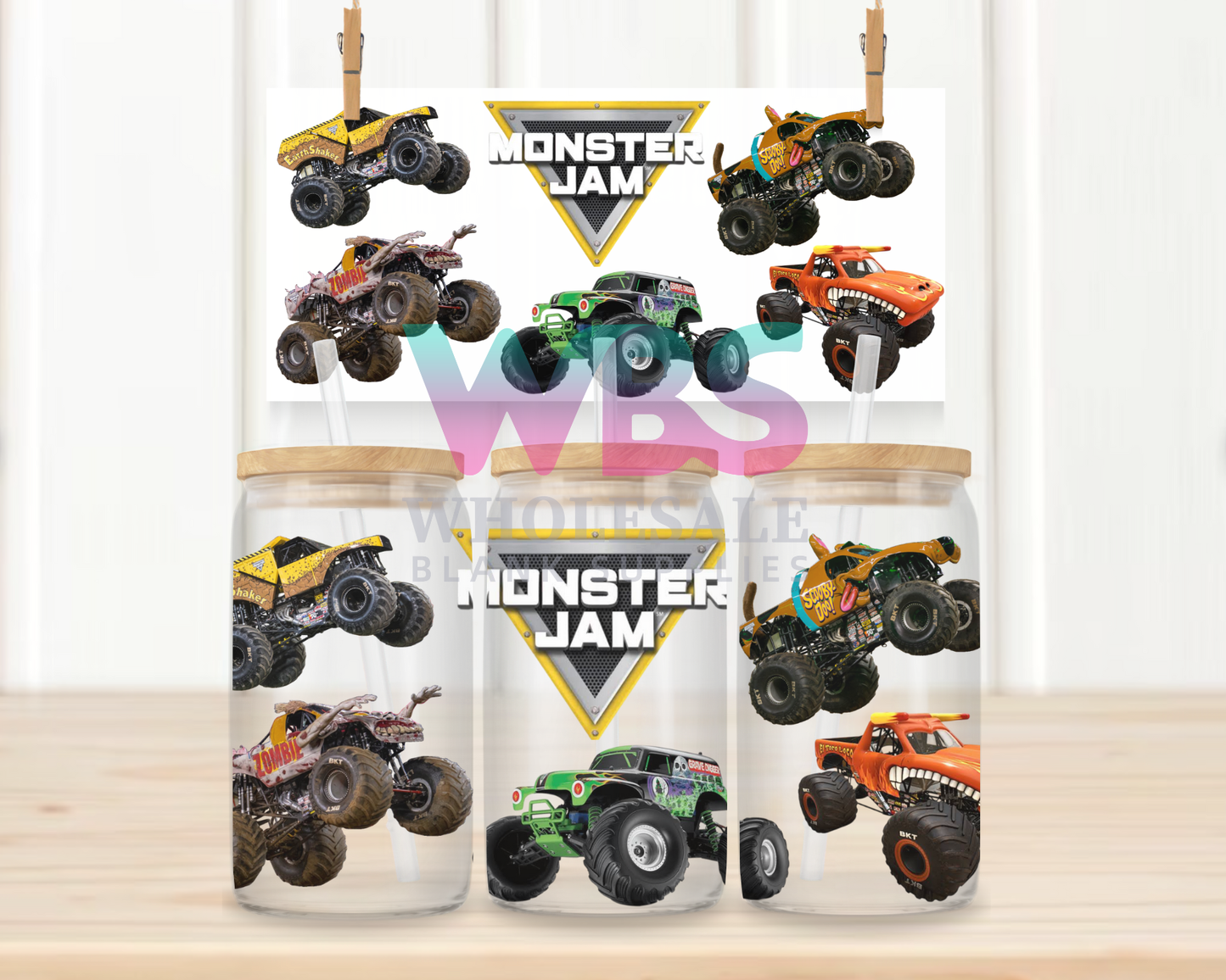 16oz UV DTF Libbey Wrap Monster Jam Trucks #W106