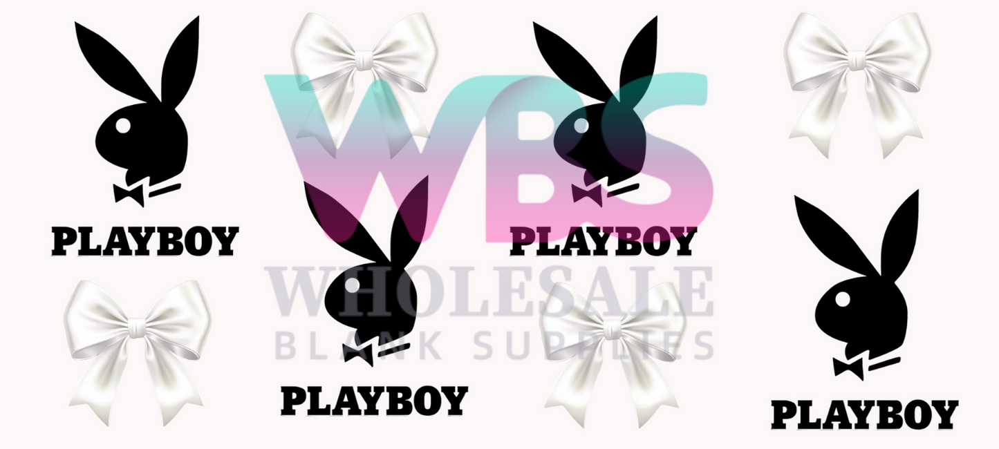 16oz UV DTF Libbey Wrap | Shot Glass PLAYBOY BLACK white bows #A438