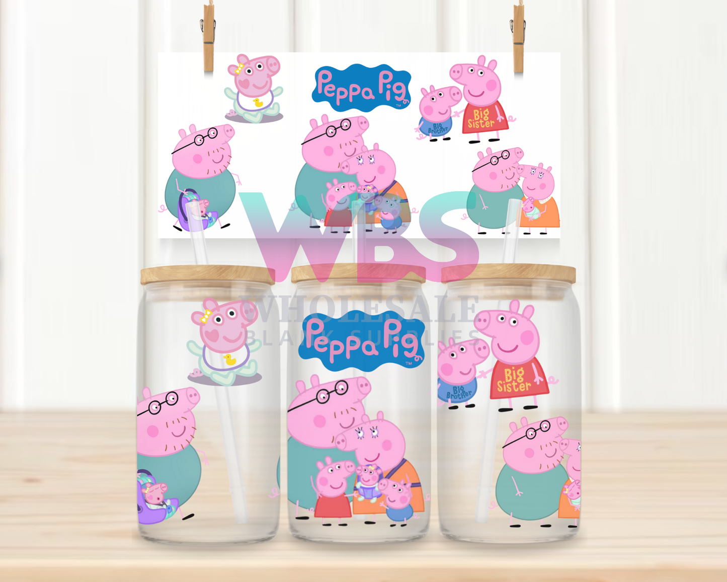 16oz UV DTF Libbey Wrap Peppa Pig  + Friends #W62