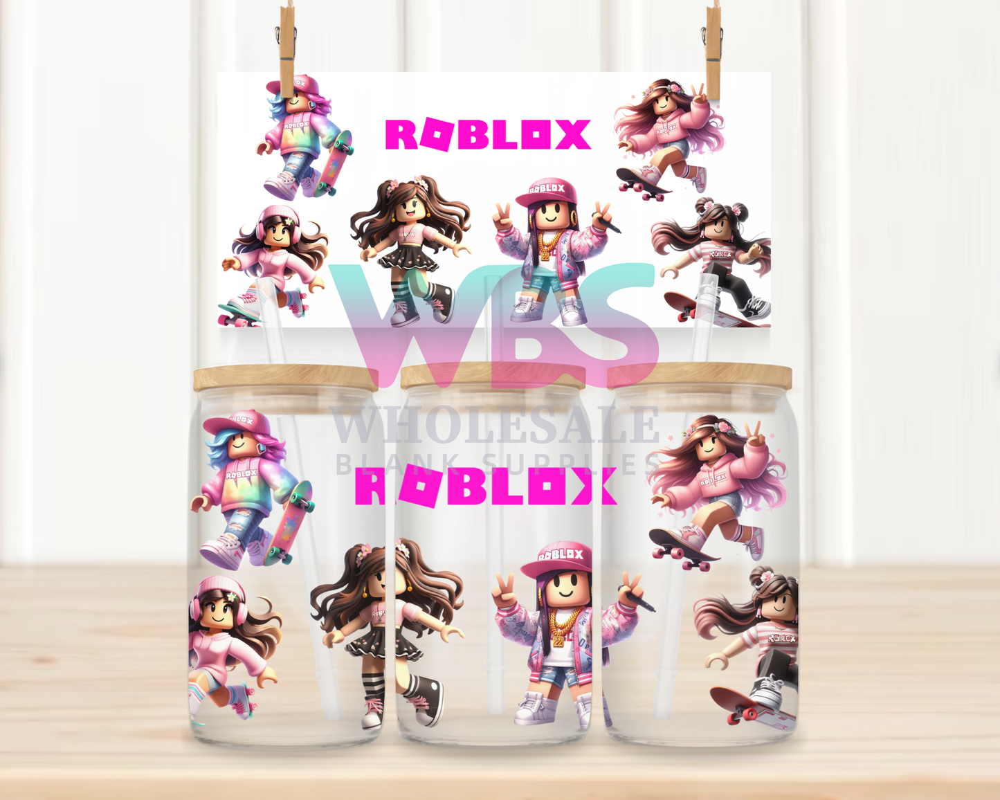 16oz UV DTF Libbey Wrap Roblox Skater Girls Kids #W72