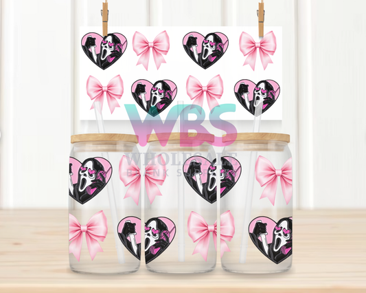 16oz UV DTF Libbey Wrap – Scream face bows hearts #W58