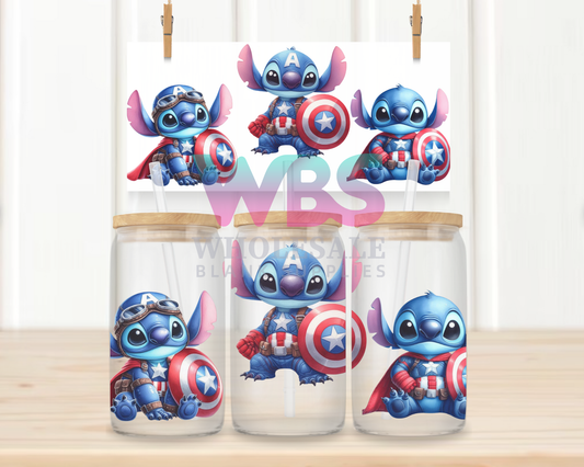 16oz UV DTF Libbey Wrap Stitch Captain America #W85