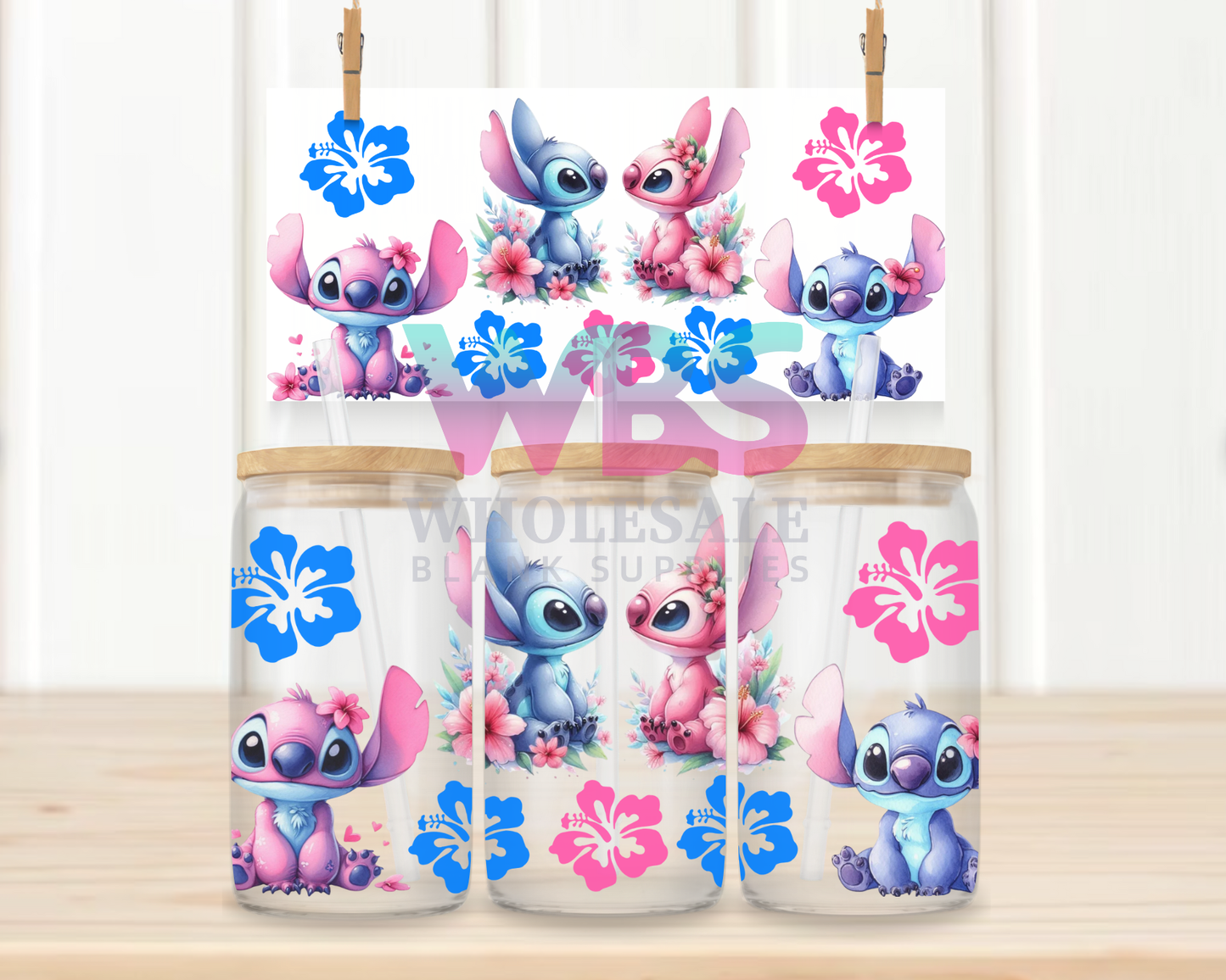 16oz UV DTF Libbey Wrap Stitch & Angel Flowers #W87