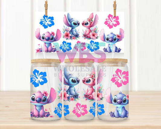 16oz UV DTF Libbey Wrap Stitch & Angel Flowers #W87