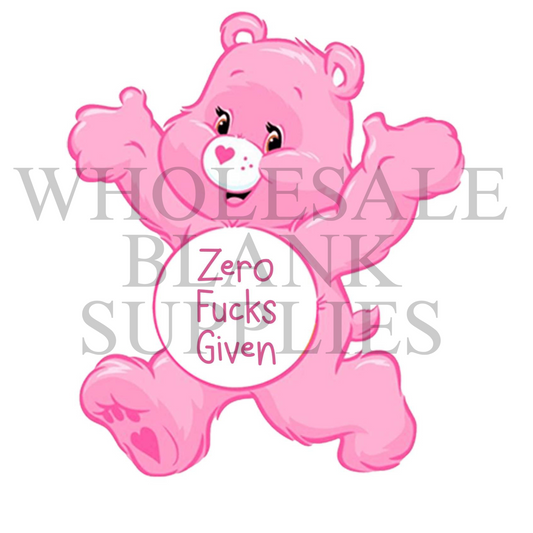 UV DTF Decal - Swear Bear Pink Zero Fucks Given #D02