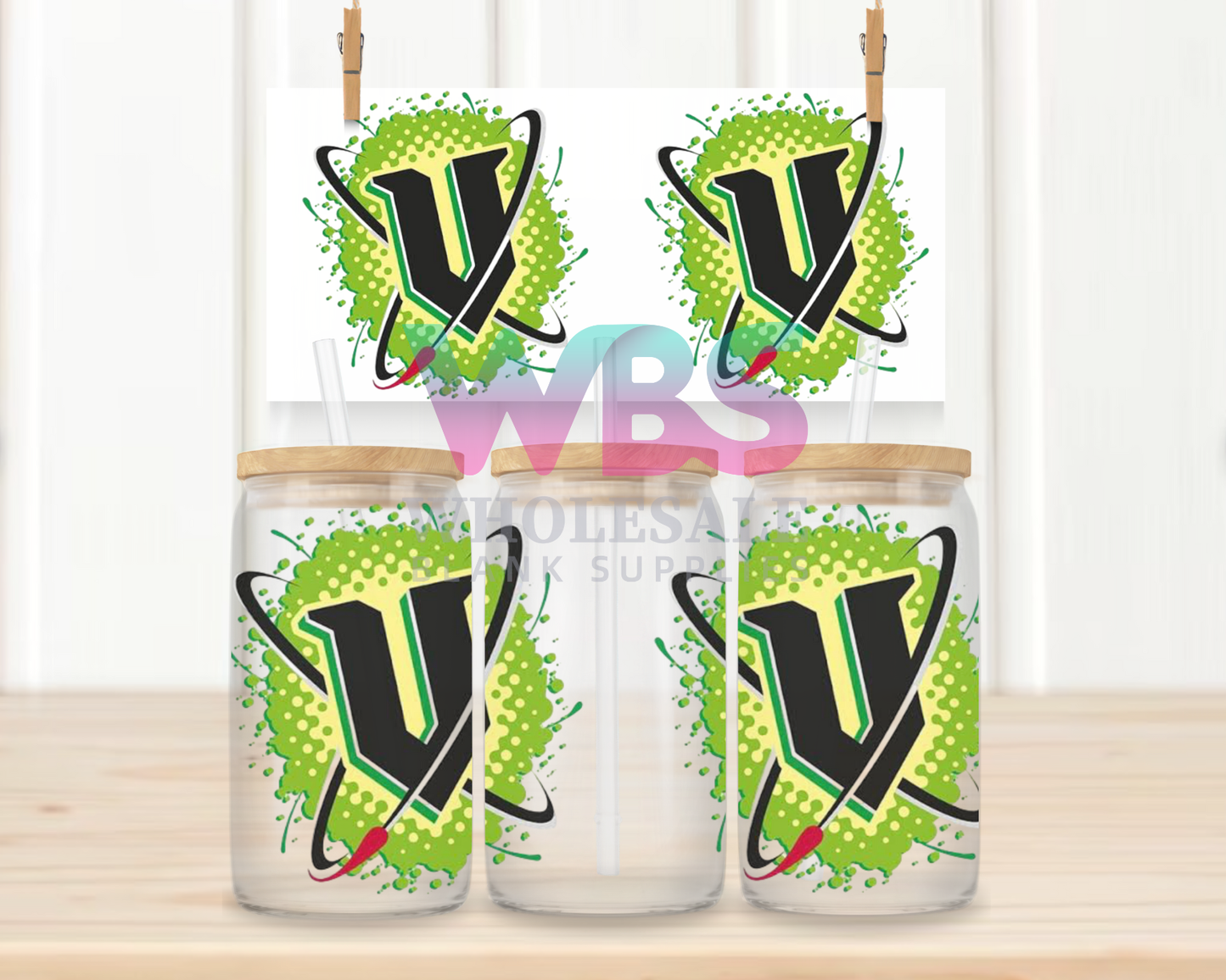 16oz UV DTF Libbey Wrap – V Green Energy Drink #W82