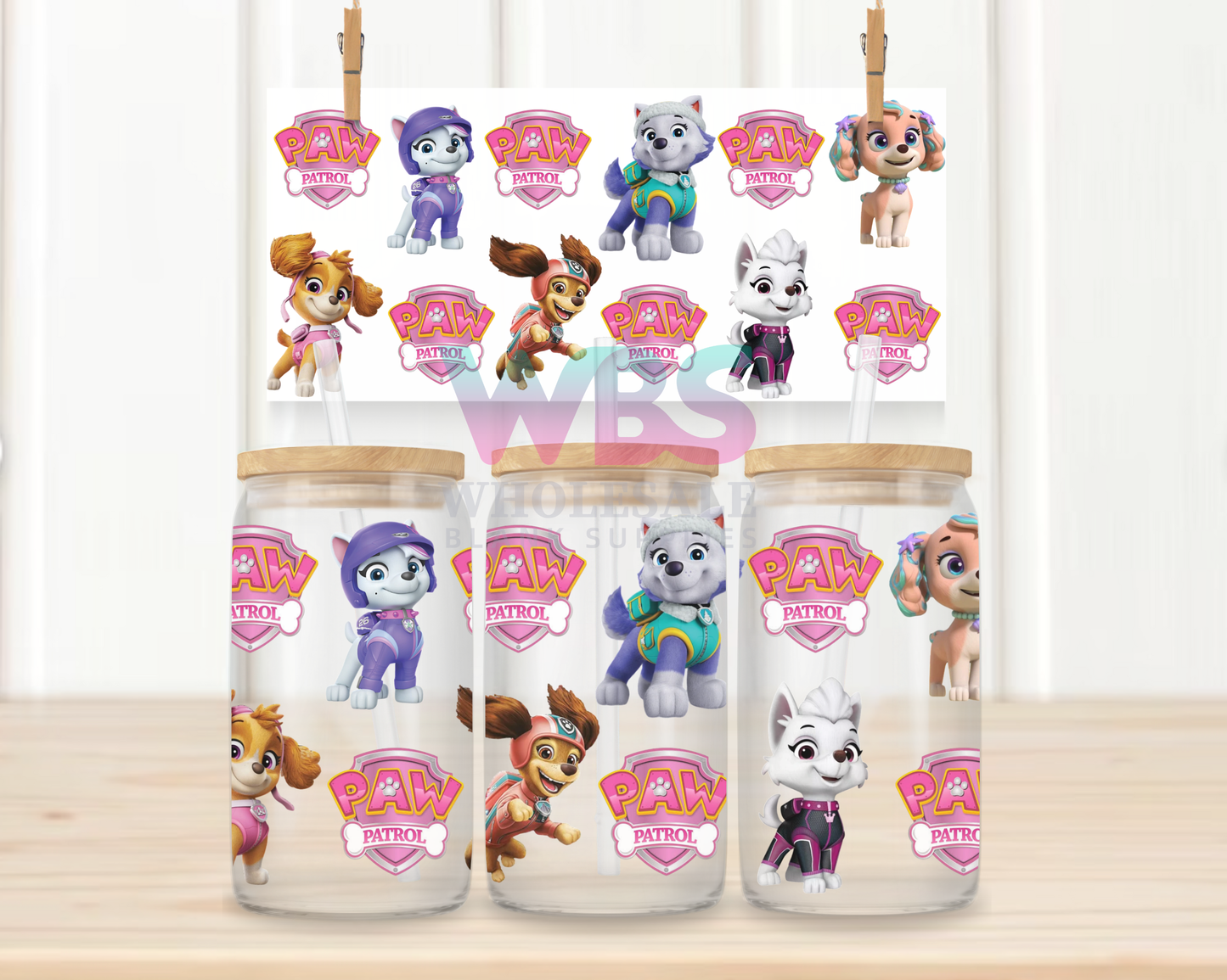 16oz UV DTF Libbey Wrap -  Paw Patrol Pink Girls  KIDS  #W28