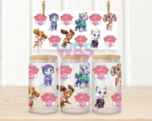 16oz UV DTF Libbey Wrap -  Paw Patrol Pink Girls  KIDS  #W28