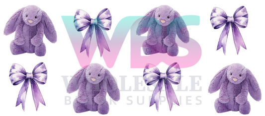 16oz UV DTF Libbey Wrap – Kids Jelly Cat Purple Bows #634
