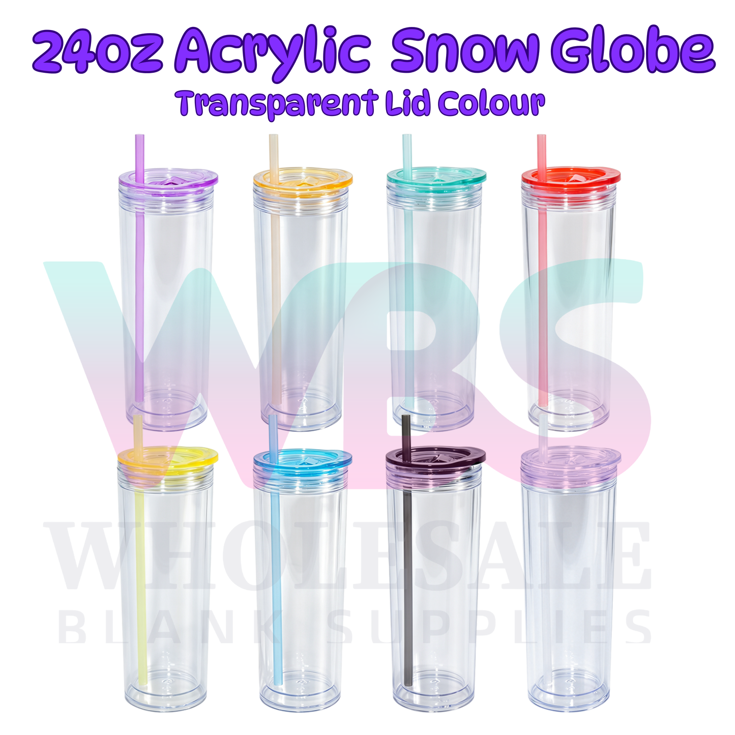 🔥 20oz Acrylic Snow Globe Tumbler | Transparent Colour Lid | Pre-Drilled Craft Blank ( Pre Drill + Plug) COLOUR LID & colour THIN straw