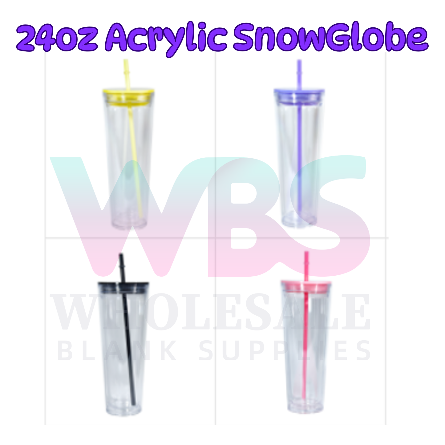 🔥 24oz Stadium Acrylic Snow Globe Tumbler | Flat Colour Lid | Pre-Drilled Craft Blank ( Pre Drill + Plug) COLOUR LID & colour straw