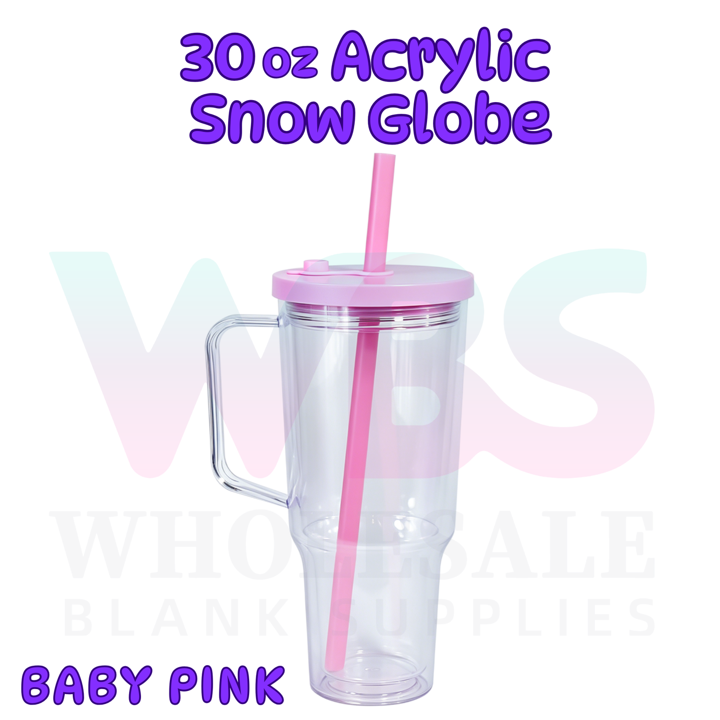 🔥 30oz Acrylic Snow Globe Tumbler Mug Handle  | Flat Colour Lid | Pre-Drilled Craft Blank ( Pre Drill + Plug) COLOUR LID & colour straw PRE ORDER