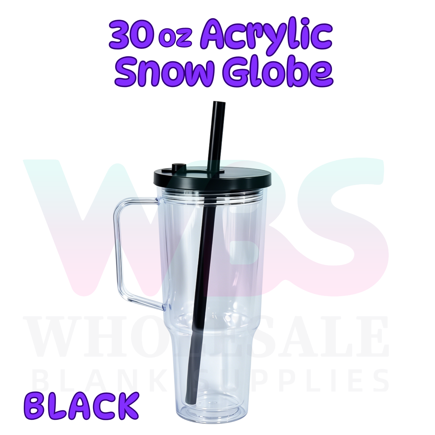 🔥 30oz Acrylic Snow Globe Tumbler Mug Handle  | Flat Colour Lid | Pre-Drilled Craft Blank ( Pre Drill + Plug) COLOUR LID & colour straw PRE ORDER