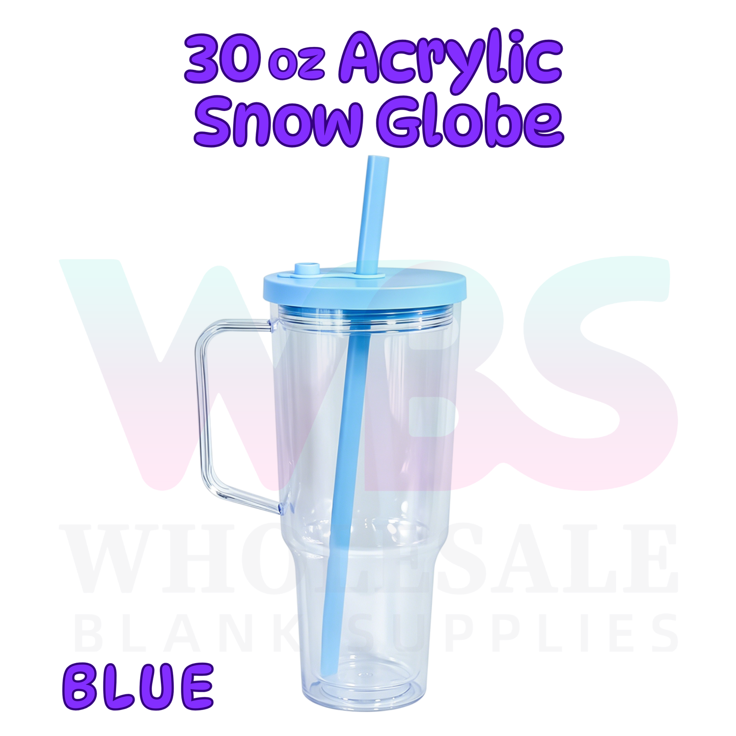 🔥 30oz Acrylic Snow Globe Tumbler Mug Handle  | Flat Colour Lid | Pre-Drilled Craft Blank ( Pre Drill + Plug) COLOUR LID & colour straw PRE ORDER