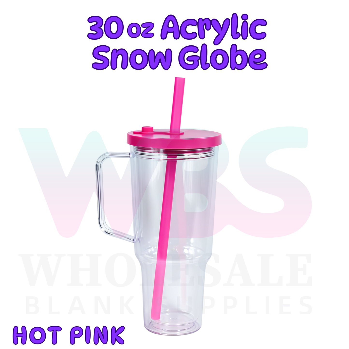 🔥 30oz Acrylic Snow Globe Tumbler Mug Handle  | Flat Colour Lid | Pre-Drilled Craft Blank ( Pre Drill + Plug) COLOUR LID & colour straw PRE ORDER