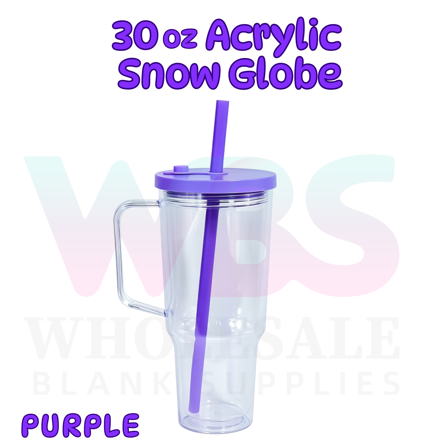 🔥 30oz Acrylic Snow Globe Tumbler Mug Handle  | Flat Colour Lid | Pre-Drilled Craft Blank ( Pre Drill + Plug) COLOUR LID & colour straw PRE ORDER