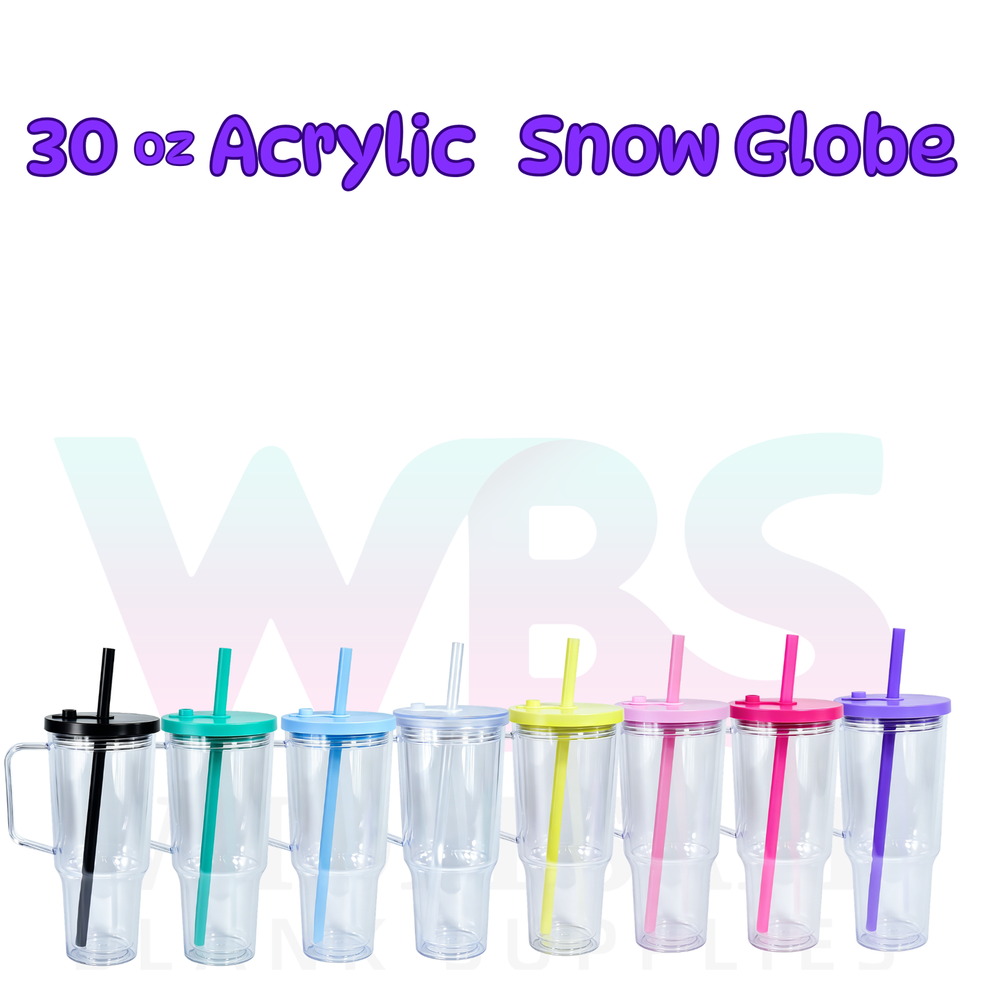 🔥 30oz Acrylic Snow Globe Tumbler Mug Handle  | Flat Colour Lid | Pre-Drilled Craft Blank ( Pre Drill + Plug) COLOUR LID & colour straw PRE ORDER