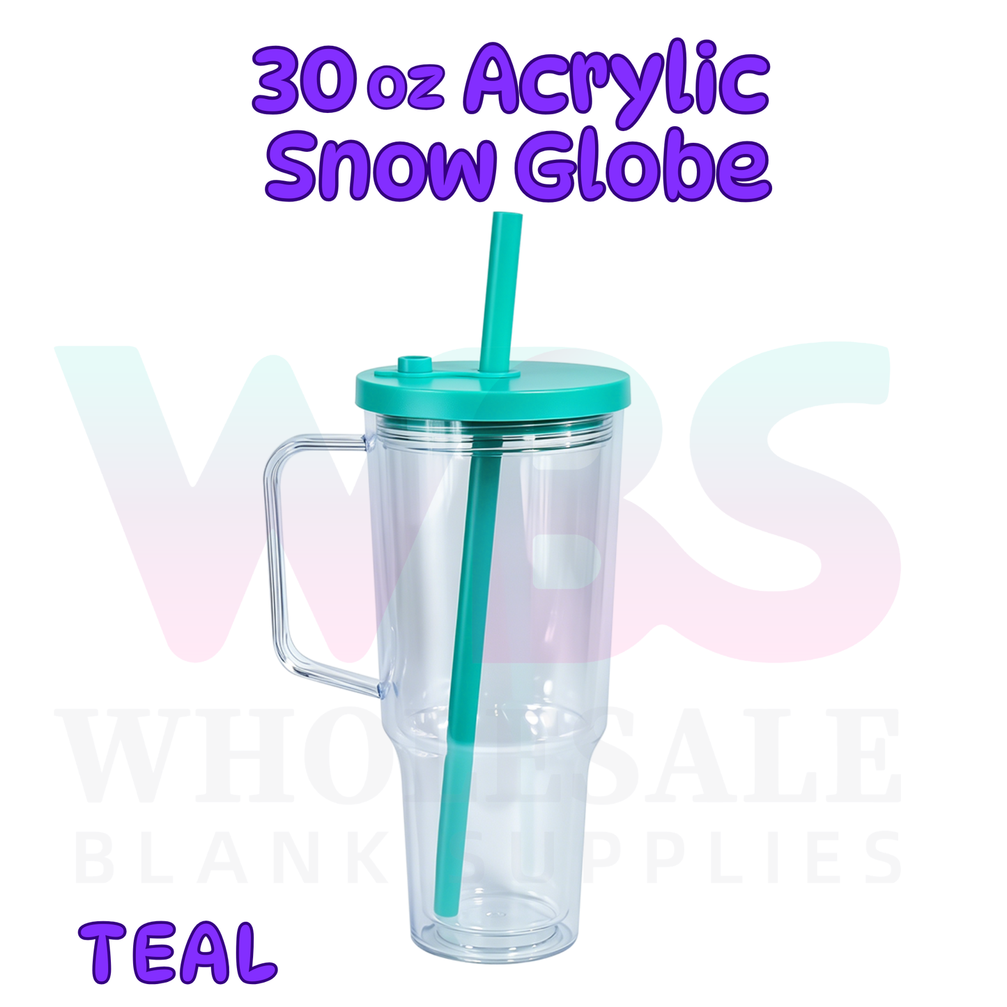 🔥 30oz Acrylic Snow Globe Tumbler Mug Handle  | Flat Colour Lid | Pre-Drilled Craft Blank ( Pre Drill + Plug) COLOUR LID & colour straw PRE ORDER