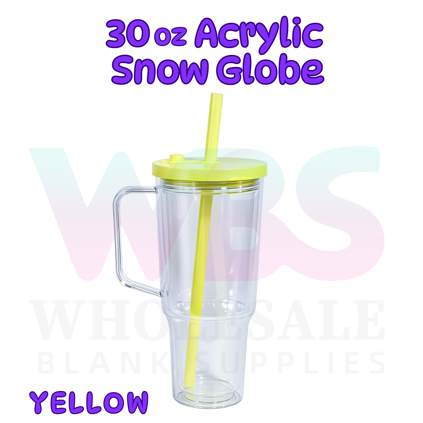 🔥 30oz Acrylic Snow Globe Tumbler Mug Handle  | Flat Colour Lid | Pre-Drilled Craft Blank ( Pre Drill + Plug) COLOUR LID & colour straw PRE ORDER