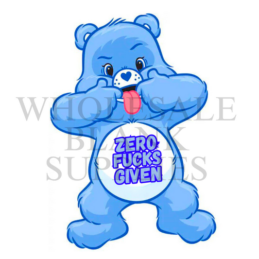 UV DTF Decal - Swear Bear Blue Zero Fucks Given #D22