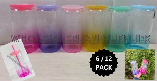 BULK BUYS | 6/12 pack | 16oz Ombre Glass Libbey | Colour Lid | Colour Straw