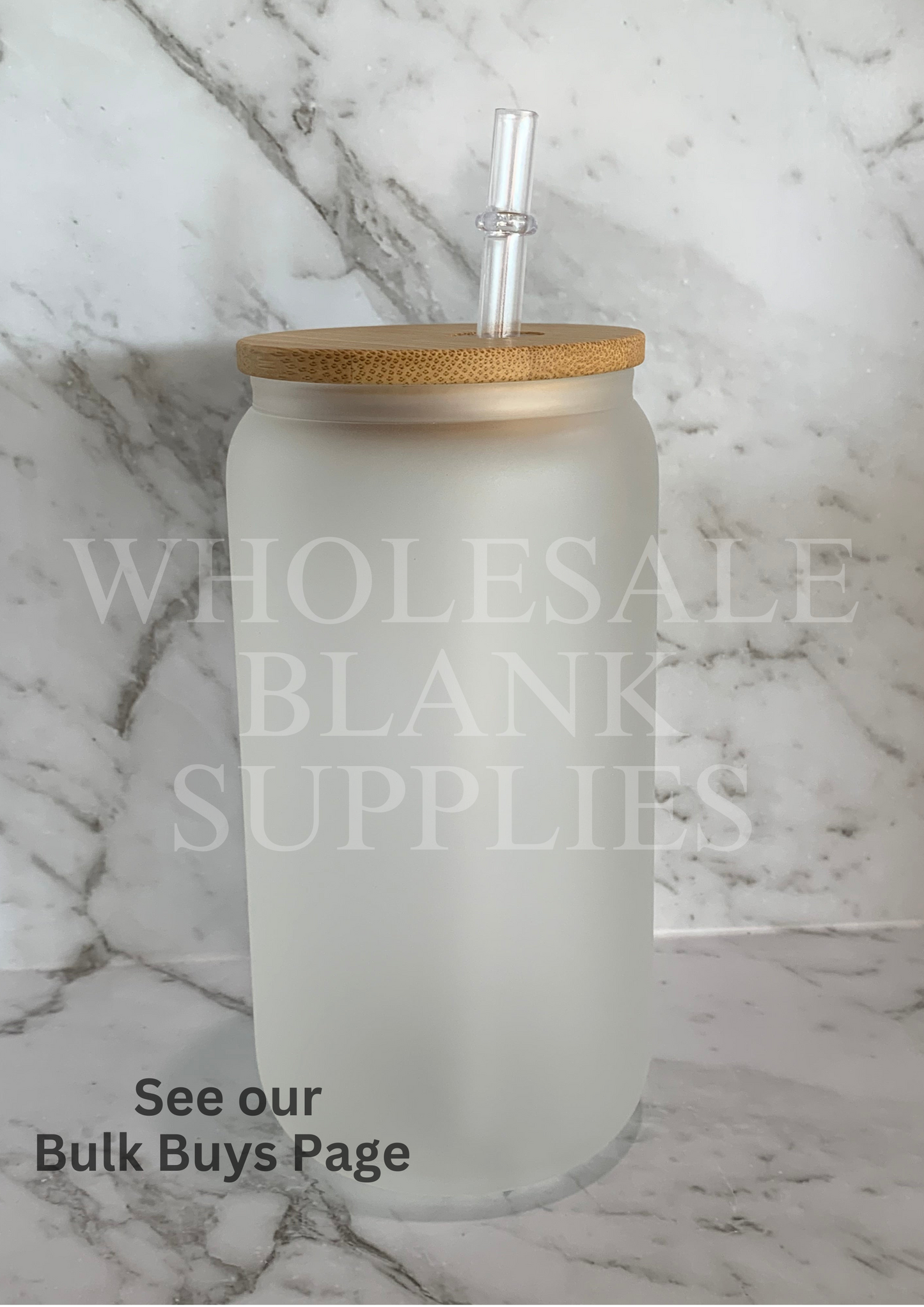 16oz Sublimation Frosted Glass Libbey | Bamboo Lid