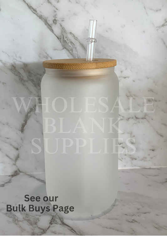 16oz Sublimation Frosted Glass Libbey | Bamboo Lid