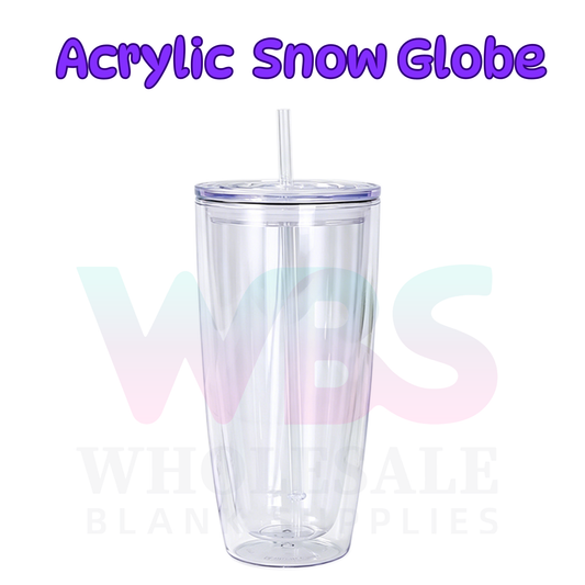 🔥 Stadium Acrylic Snow Globe Tumbler | Flat Lid | Pre-Drilled Craft Blank ( Pre Drill + Plug) Curved
