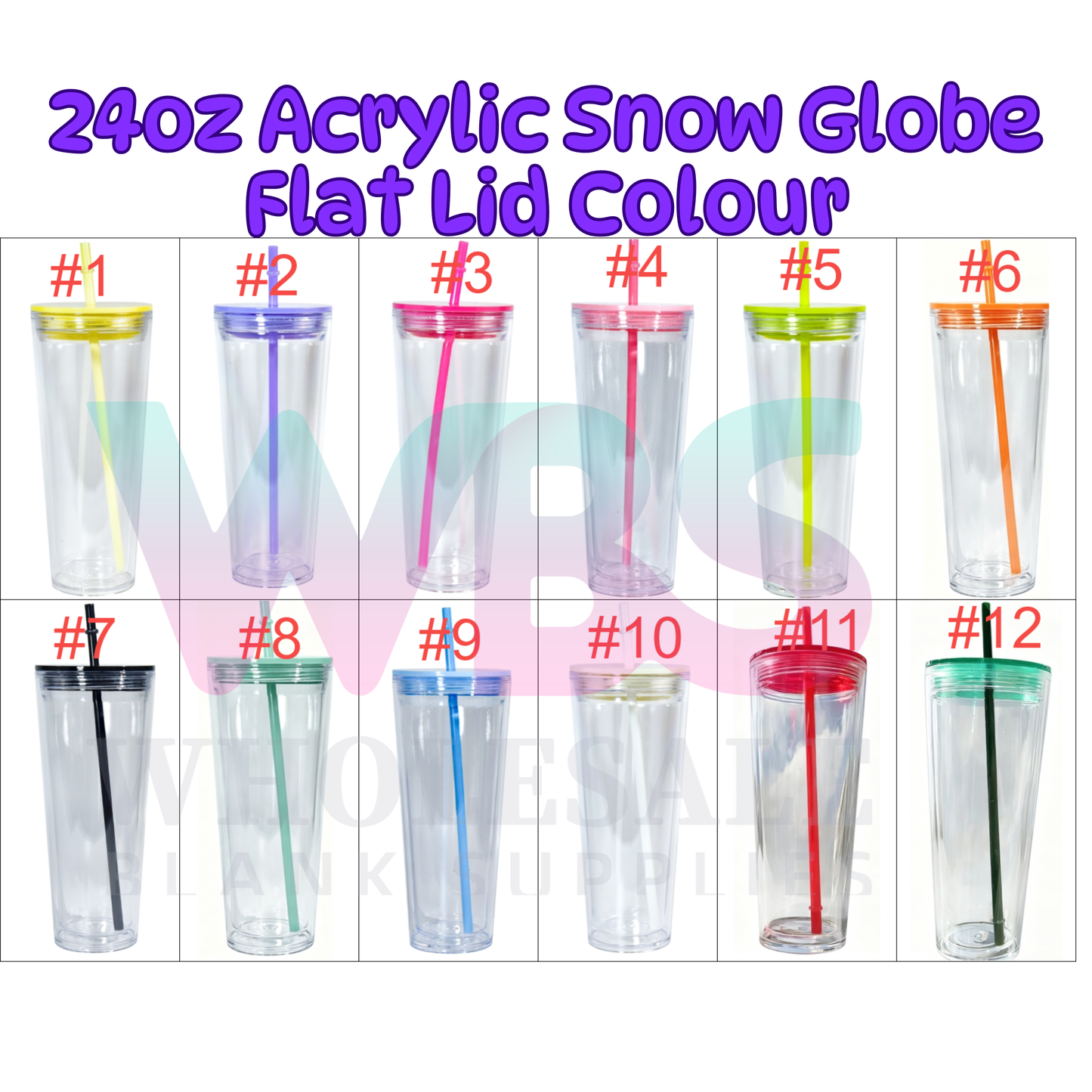 🔥 24oz Stadium Acrylic Snow Globe Tumbler | Flat Colour Lid | Pre-Drilled Craft Blank ( Pre Drill + Plug) COLOUR LID & colour THIN  straw