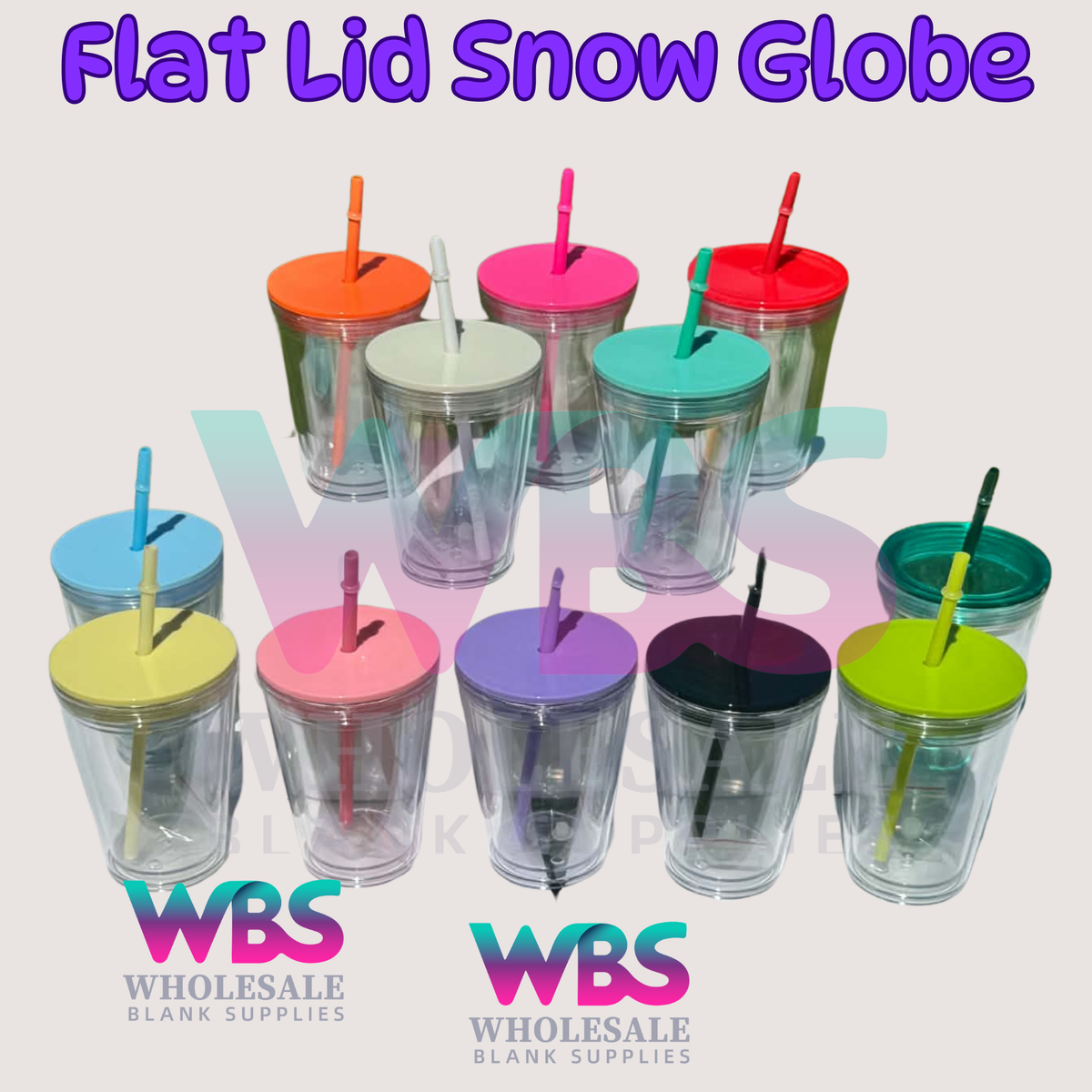 🔥 12oz Stadium Acrylic Snow Globe Tumbler | Flat Colour Lid | Pre-Drilled Craft Blank ( Pre Drill + Plug) COLOUR LID & colour THIN  straw