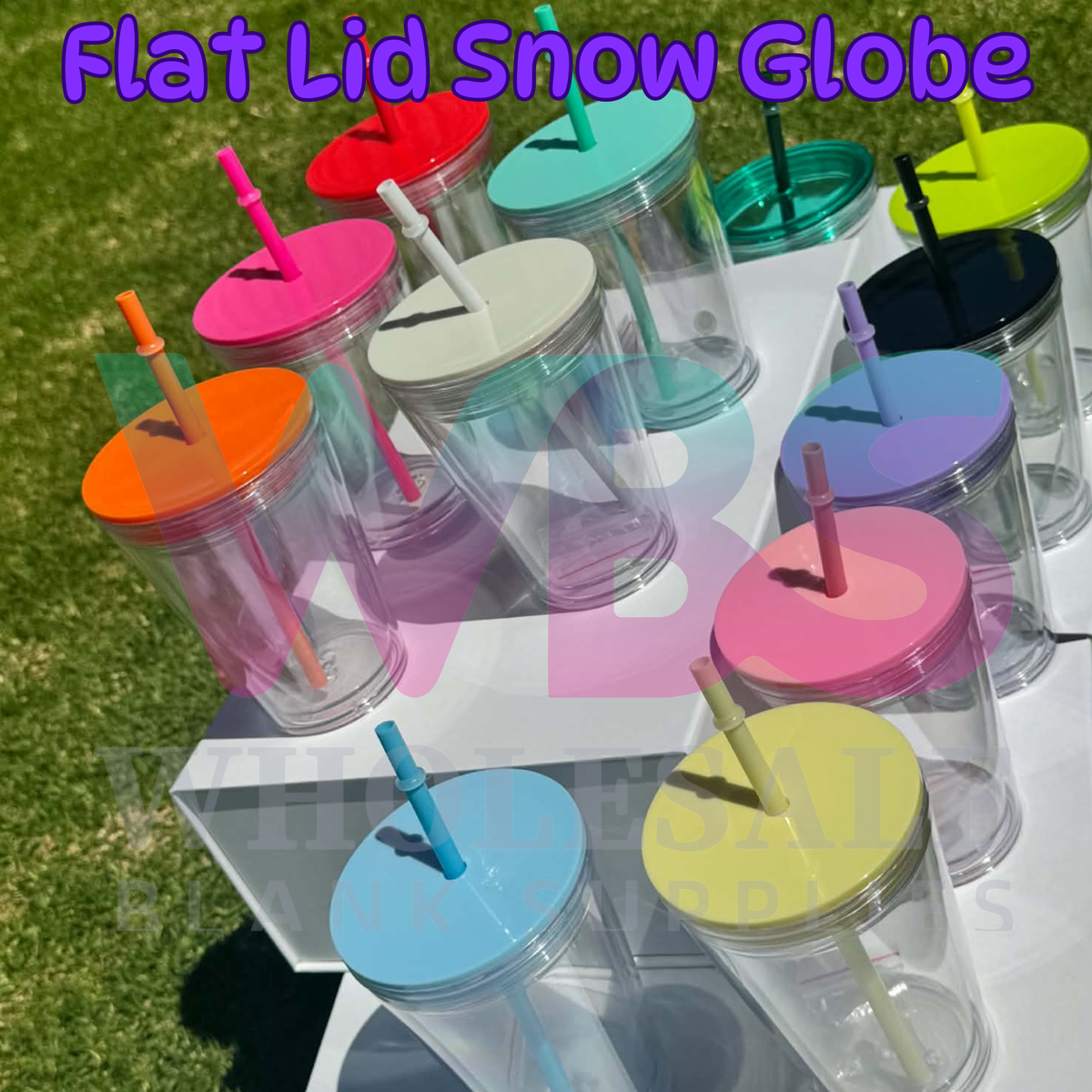 🔥 12oz Stadium Acrylic Snow Globe Tumbler | Flat Colour Lid | Pre-Drilled Craft Blank ( Pre Drill + Plug) COLOUR LID & colour THIN  straw