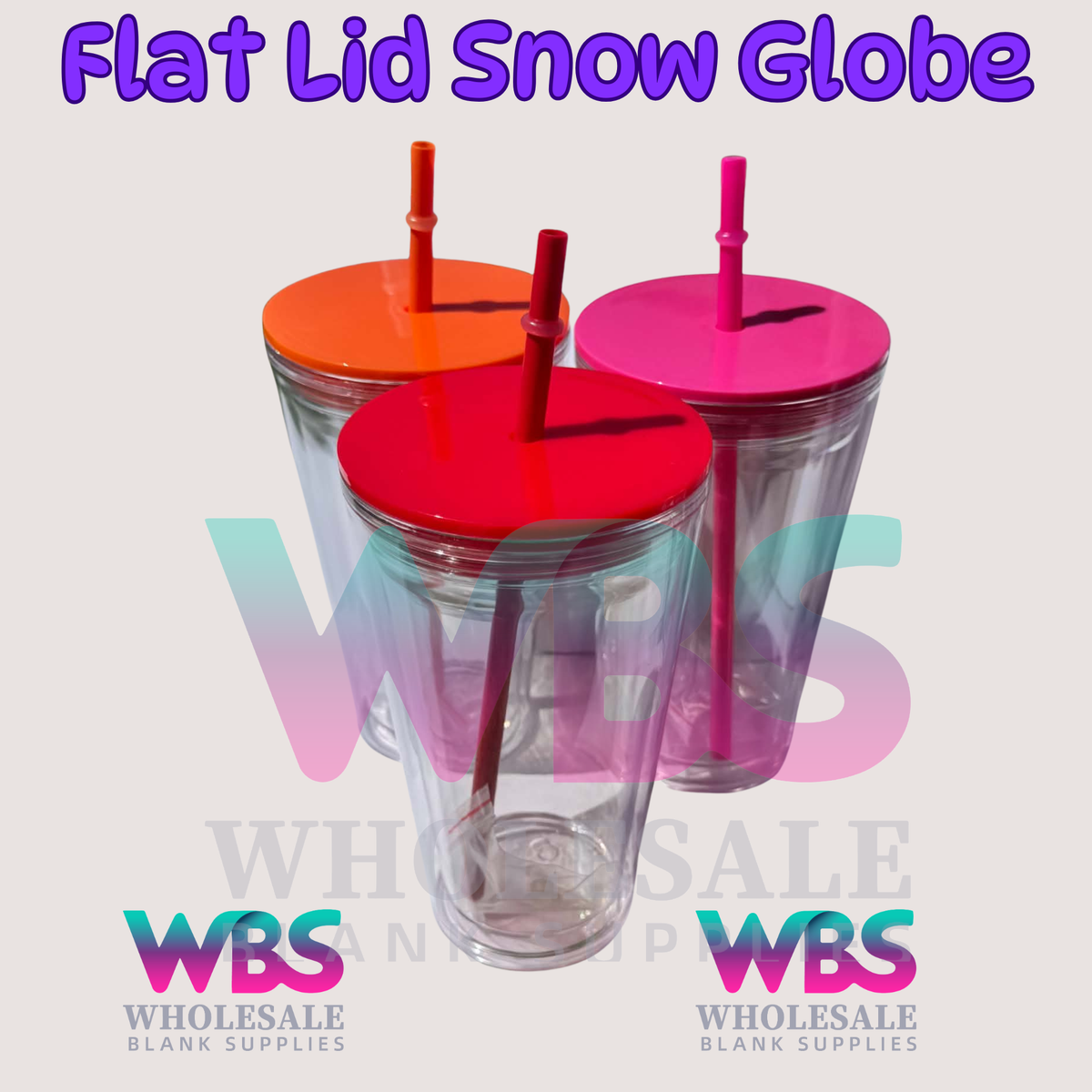 🔥 16oz Stadium Acrylic Snow Globe Tumbler | Flat Colour Lid | Pre-Drilled Craft Blank ( Pre Drill + Plug) COLOUR LID & colour THIN  straw