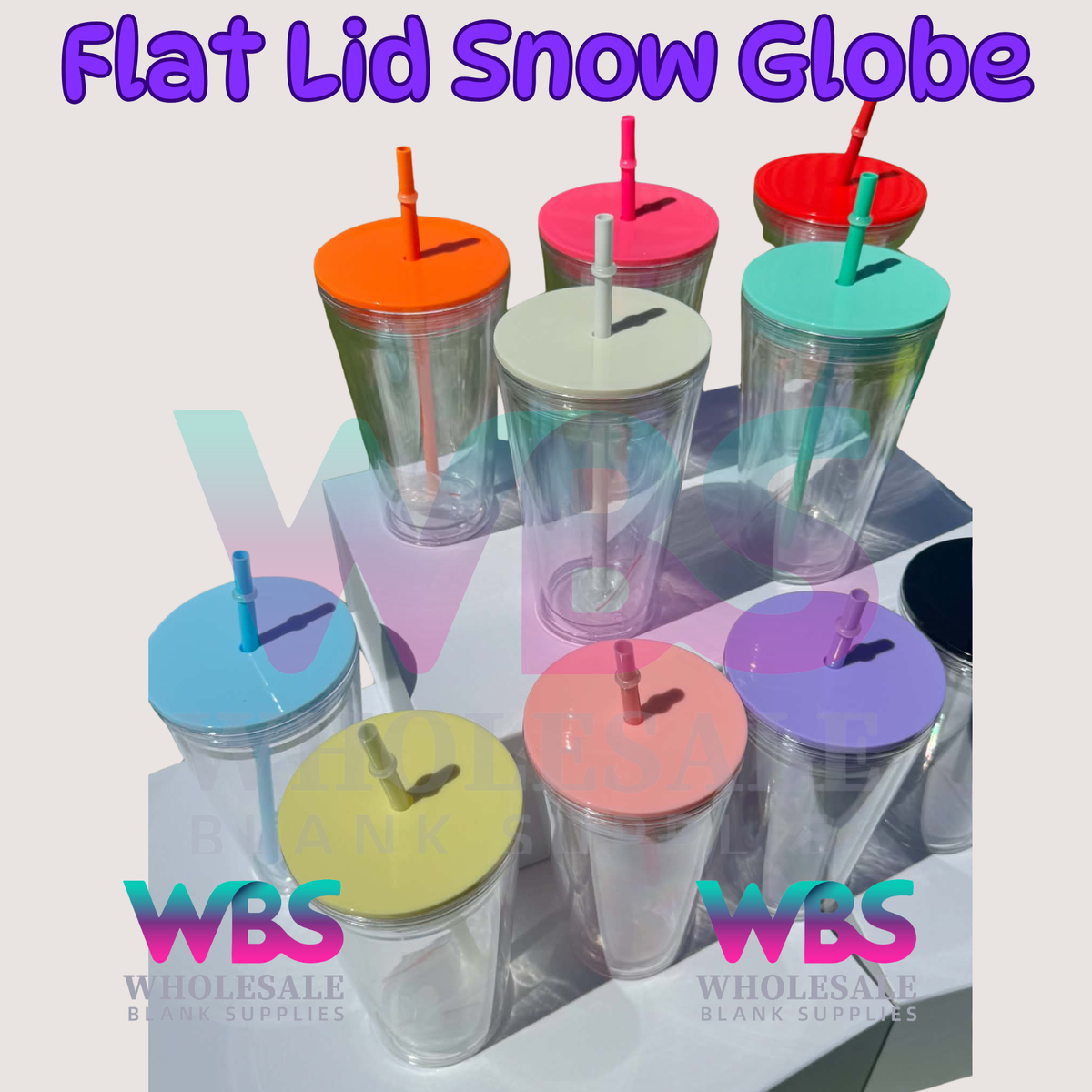 🔥 16oz Stadium Acrylic Snow Globe Tumbler | Flat Colour Lid | Pre-Drilled Craft Blank ( Pre Drill + Plug) COLOUR LID & colour THIN  straw