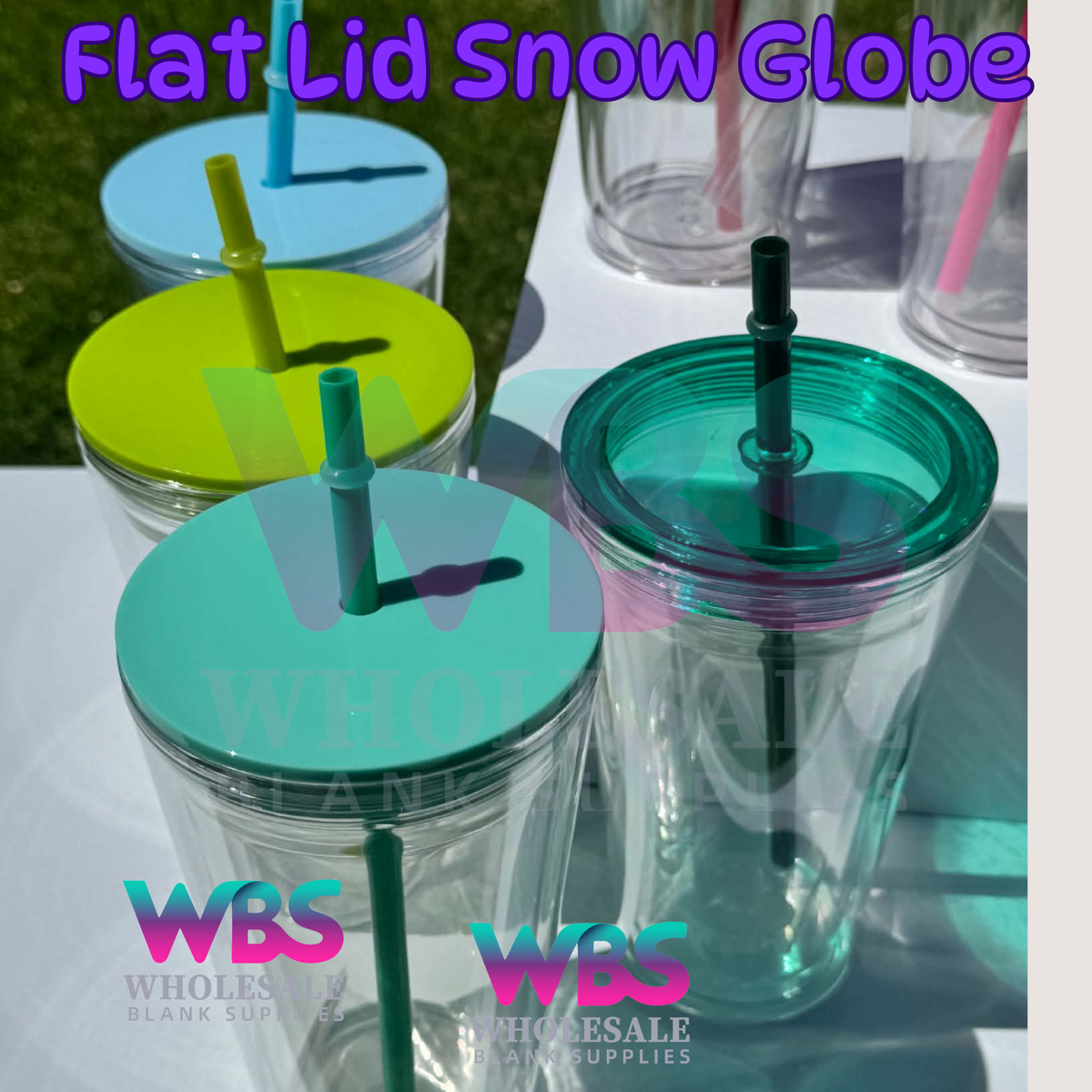 🔥 16oz Stadium Acrylic Snow Globe Tumbler | Flat Colour Lid | Pre-Drilled Craft Blank ( Pre Drill + Plug) COLOUR LID & colour THIN  straw