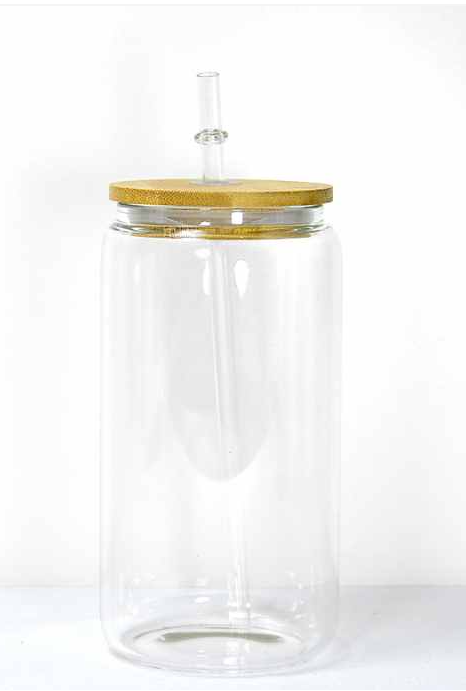 🥂 16oz CLEAR LIBBEY GLASS CAN – With Lid & Straw + FREE Glass Straw ✨