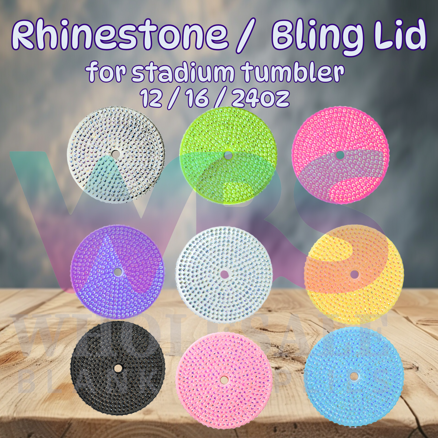WHOLESALE 90 pack RAZZLE | 12/16/24 oz  BLING LID Rhinestone  for FLAT LID tumblers + FREE STRAW IN STOCK (Copy)